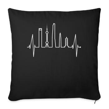 Shanghai Skyline Heartbeat Chine J’aime Shanghai - Housse de coussin décorative 45 x 45 cm - noir - Devant