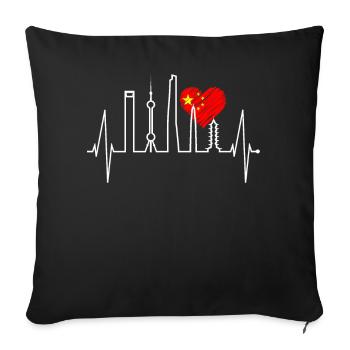 Horizon de Shanghai Heartbeat Chine J’aime Shanghai - Housse de coussin décorative 45 x 45 cm - noir - Devant
