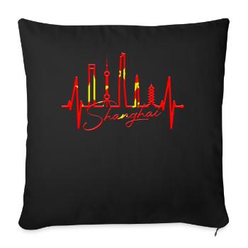 Shanghai Skyline Heartbeat Chine J’aime Shanghai - Housse de coussin décorative 45 x 45 cm - noir - Devant