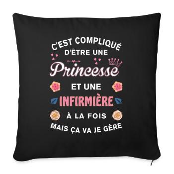 Cadeau Humoristique Infirmière Princesse - Housse de coussin décorative 45 x 45 cm - noir - Devant