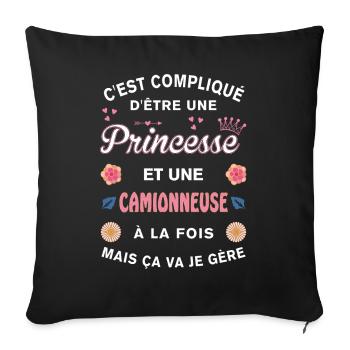 Cadeau Humoristique Camionneuse Princesse - Housse de coussin décorative 45 x 45 cm - noir - Devant