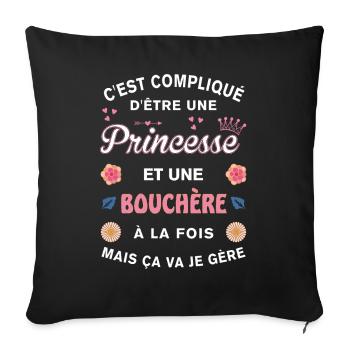 Cadeau Humoristique Bouchère Princesse - Housse de coussin décorative 45 x 45 cm - noir - Devant