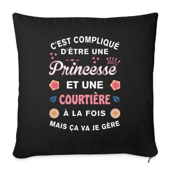Cadeau Humoristique Courtière Princesse - Housse de coussin décorative 45 x 45 cm - noir - Devant