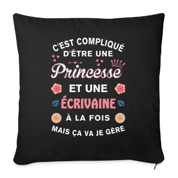 Cadeau Humoristique écrivaine Princesse - Housse de coussin décorative 45 x 45 cm - noir - Devant