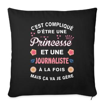 Cadeau Humoristique Journaliste Princesse - Housse de coussin décorative 45 x 45 cm - noir - Devant