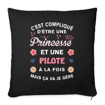 Cadeau Humoristique pilote Princesse - Housse de coussin décorative 45 x 45 cm - noir - Devant