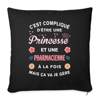 Cadeau Humoristique Pharmacienne Princesse - Housse de coussin décorative 45 x 45 cm - noir - Devant