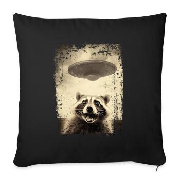 Lustiger Waschbär mit UFO Retro Vintage Alien - Sofakissenbezug 45 x 45 cm - Schwarz - Vorne
