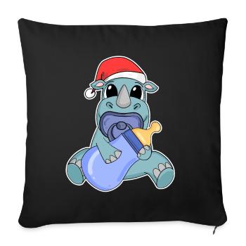 Rhinocéros bébé Noël - Housse de coussin décorative 45 x 45 cm - noir - Devant