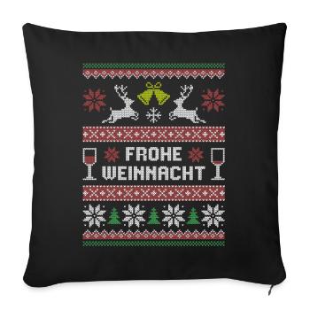Frohe Weinnacht – Ugly XMAS Sweater & Wein - Sofakissenbezug 45 x 45 cm - Schwarz - Vorne