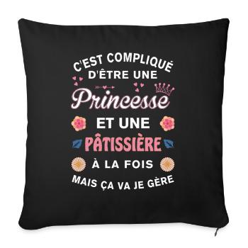 Cadeau Humoristique Pâtissière Princesse - Housse de coussin décorative 45 x 45 cm - noir - Devant