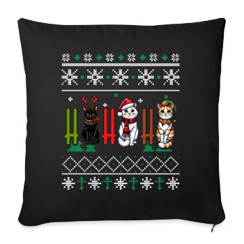 Ho Ho Meowy - Cat Pajamas PJ Ugly Funny Xmas - Sofa pillowcase 17,3'' x 17,3'' (45 x 45 cm) - black - Front