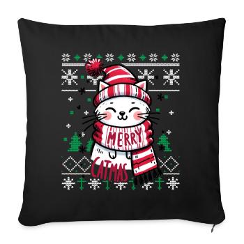 Meowy Catmas - Cat Pajamas PJ Ugly Funny Xmas - Sofa pillowcase 17,3'' x 17,3'' (45 x 45 cm) - black - Front