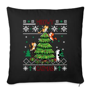 Meowy Catmas - Cat Pajamas PJ Ugly Funny Xmas - Sofa pillowcase 17,3'' x 17,3'' (45 x 45 cm) - black - Front