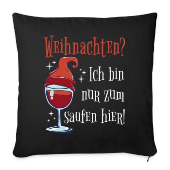 Wein Weinglas Weihnachten Wichtel Mütze Geschenk - Sofakissenbezug 45 x 45 cm - Schwarz - Vorne