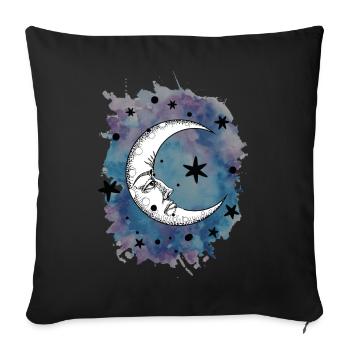 Lune étoiles aquarelle aquarelle espace extra-atmosphérique - Housse de coussin décorative 45 x 45 cm - noir - Devant
