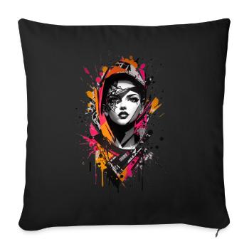 Abstrait coloré jeune femme Graffiti Art - Housse de coussin décorative 45 x 45 cm - noir - Devant