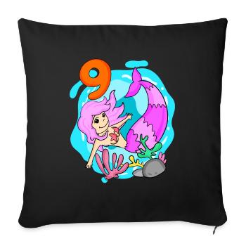 Fille - 9e anniversaire sirène - fille - Housse de coussin décorative 45 x 45 cm - noir - Devant