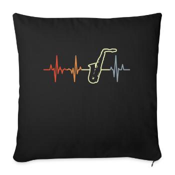 Saxophone Coeur Palpitations Vintage - Housse de coussin décorative 45 x 45 cm - noir - Devant