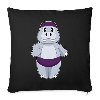 Été du bonnet de baignade hippopotame - Housse de coussin décorative 45 x 45 cm - noir - Devant
