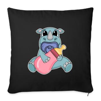 Motif de bébé rhinocéros - Housse de coussin décorative 45 x 45 cm - noir - Devant