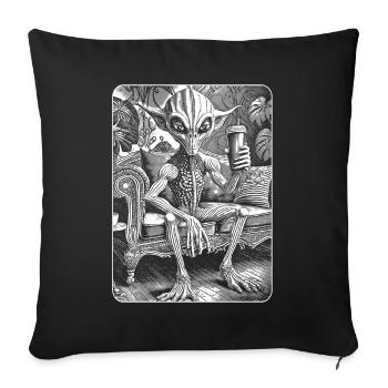 Café dans l’espace : Alien détendu sur un canapé Art Nouveau. - Housse de coussin décorative 45 x 45 cm - noir - Devant