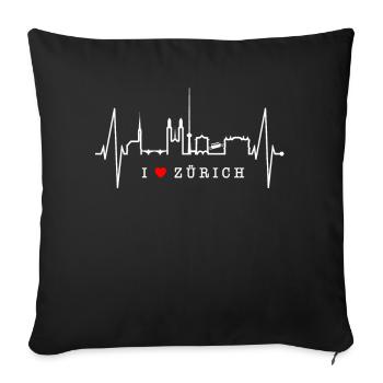 Zurich Skyline Heartbeat Suisse Amour Amour Zurich - Housse de coussin décorative 45 x 45 cm - noir - Devant