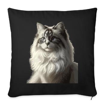 Portrait de visage de chat moelleux - Housse de coussin décorative 45 x 45 cm - noir - Devant