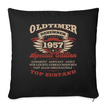 66. Geburtstag Oldtimer Dezember Jahrgang 1957 - Sofakissenbezug 45 x 45 cm - Schwarz - Vorne