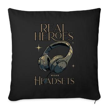 Les vrais héros portent des casques Funny Gamer Boys & Kids - Housse de coussin décorative 45 x 45 cm - noir - Devant