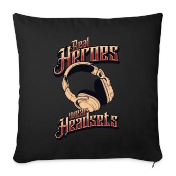 Les vrais héros portent des casques Funny Gamer Boys & Kids - Housse de coussin décorative 45 x 45 cm - noir - Devant