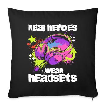 Les vrais héros portent des casques Funny Gamer Boys & Kids - Housse de coussin décorative 45 x 45 cm - noir - Devant