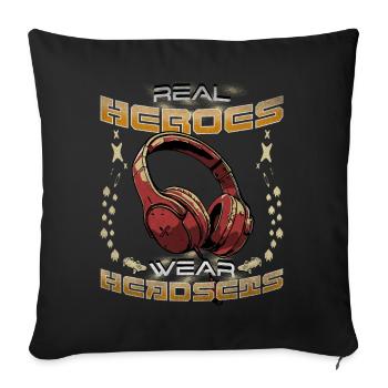 Les vrais héros portent des casques Funny Gamer Boys & Kids - Housse de coussin décorative 45 x 45 cm - noir - Devant