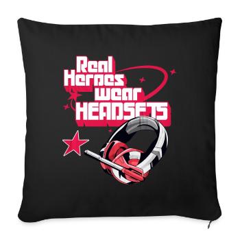 Les vrais héros portent des casques Funny Gamer Boys & Kids - Housse de coussin décorative 45 x 45 cm - noir - Devant