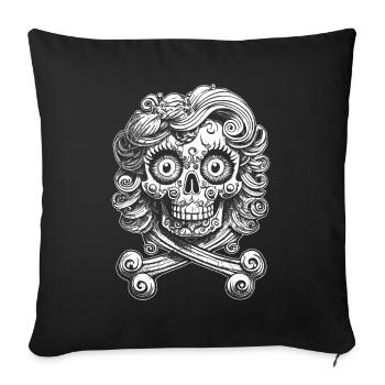 Lockige Knochen: Lässiges Totenkopf-Tattoo-Shirt - Sofakissenbezug 45 x 45 cm - Schwarz - Vorne