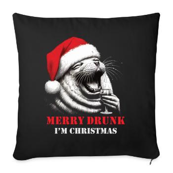 Merry Drunk I'm Christmas Wein Spruch Weihnachten - Sofakissenbezug 45 x 45 cm - Schwarz - Vorne