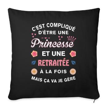 Retraitée Cadeau Humoristique Princesse Retraite - Housse de coussin décorative 45 x 45 cm - noir - Devant