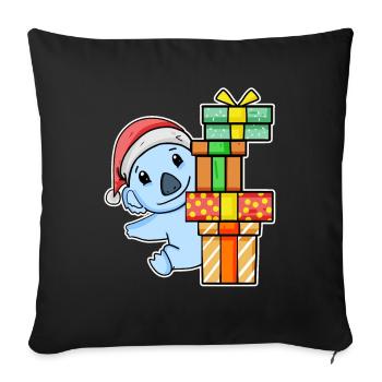 Koala avec bonnet de Père Noël et cadeau de Noël - Housse de coussin décorative 45 x 45 cm - noir - Devant