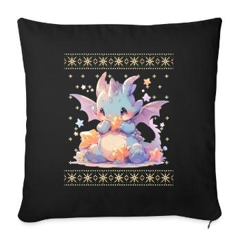 Kawaii Dragon in Ugly Christmas Sweater Style - Sofa pillowcase 17,3'' x 17,3'' (45 x 45 cm) - black - Front