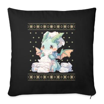 Kawaii Dragon in Ugly Christmas Sweater Style - Sofa pillowcase 17,3'' x 17,3'' (45 x 45 cm) - black - Front