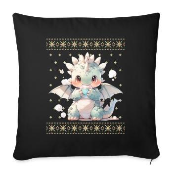 Kawaii Dragon in Ugly Christmas Sweater Style - Sofa pillowcase 17,3'' x 17,3'' (45 x 45 cm) - black - Front