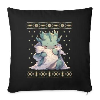 Kawaii Dragon in Ugly Christmas Sweater Style - Sofa pillowcase 17,3'' x 17,3'' (45 x 45 cm) - black - Front