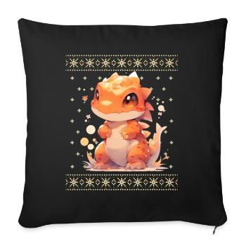 Kawaii Dragon in Ugly Christmas Sweater Style - Sofa pillowcase 17,3'' x 17,3'' (45 x 45 cm) - black - Front