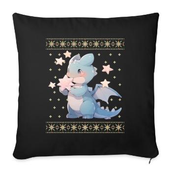 Kawaii Dragon in Ugly Christmas Sweater Style - Sofa pillowcase 17,3'' x 17,3'' (45 x 45 cm) - black - Front