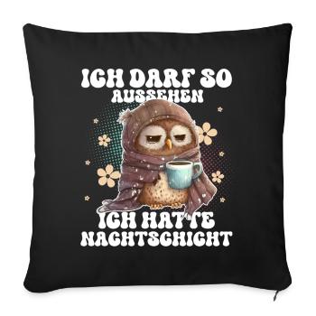 Nachtschicht Eule Kaffee Müde - Sofakissenbezug 45 x 45 cm - Schwarz - Vorne