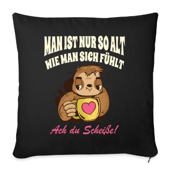 Lustige Rentner Sprüche Faultier Kaffee Herz - Sofakissenbezug 45 x 45 cm - Schwarz - Vorne