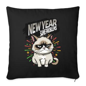 Mêmes problèmes - Pyjama Bonne Année Chat en Colère - Housse de coussin décorative 45 x 45 cm - noir - Devant