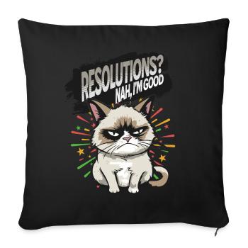 Résolutions? Près! Pyjama Angry Cat Bonne Année - Housse de coussin décorative 45 x 45 cm - noir - Devant