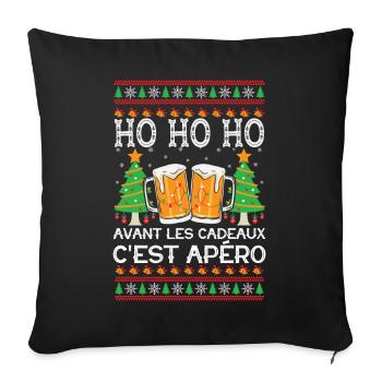 Pull Moche Noël Humour Noel Apéro Cadeau Famille - Housse de coussin décorative 45 x 45 cm - noir - Devant