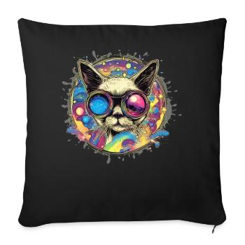 Chat siamois, chat, illustration, graffiti, coloré, lunettes - Housse de coussin décorative 45 x 45 cm - noir - Devant